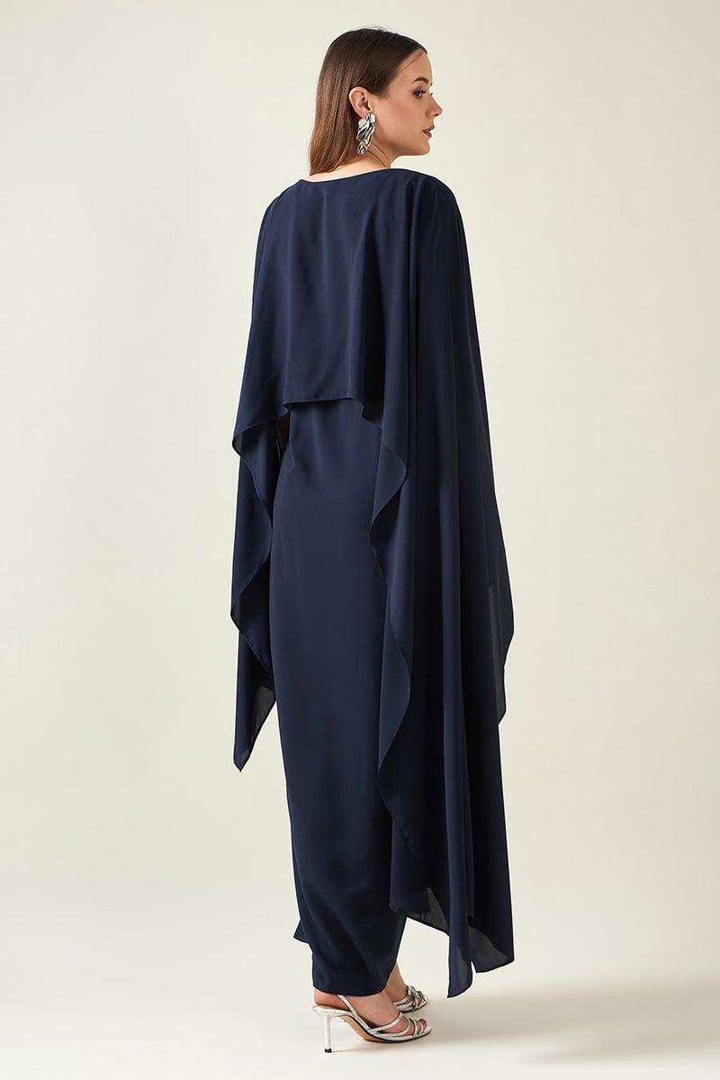 Navy Alloy Drape  Dress