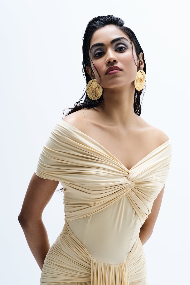 Butter Yellow Off-Shoulder Ruched Bodycon Maxi Dress