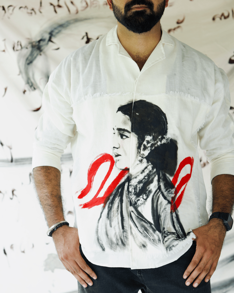 White Linen-Cotton Graphic Print Free Size Shirt