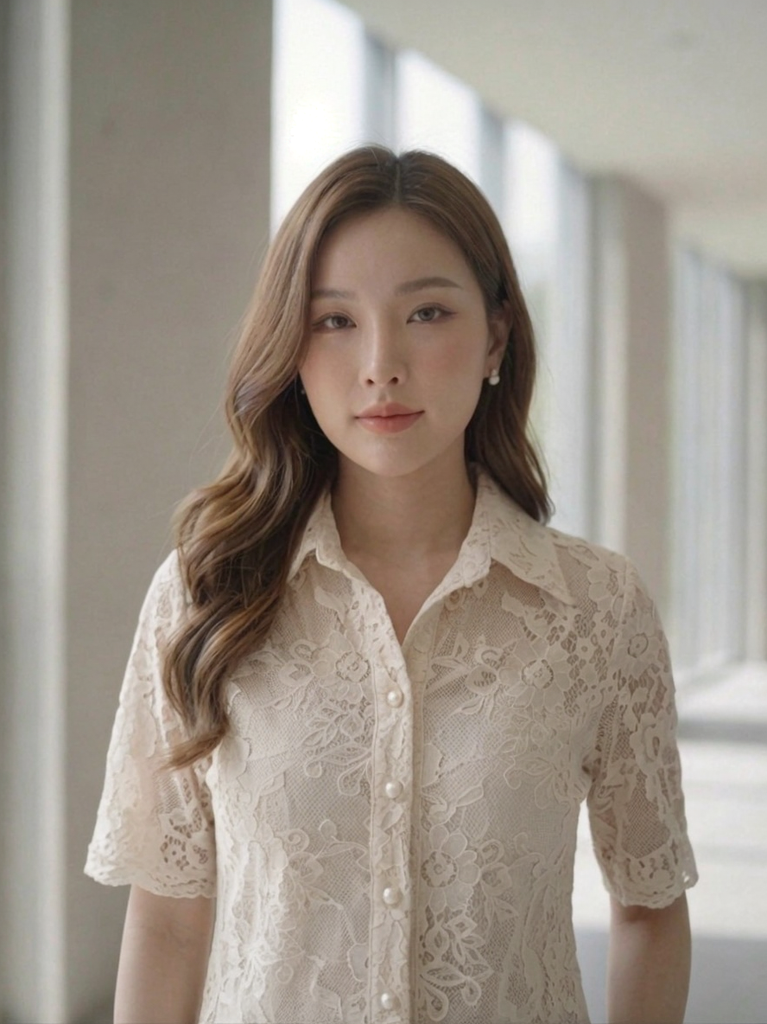 Cream Lace Shirt and Wide-Leg Pants Co-ord Set