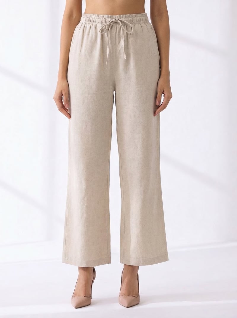 VIZON Beige Wide-Leg Drawstring Waist Trousers — AYRISS