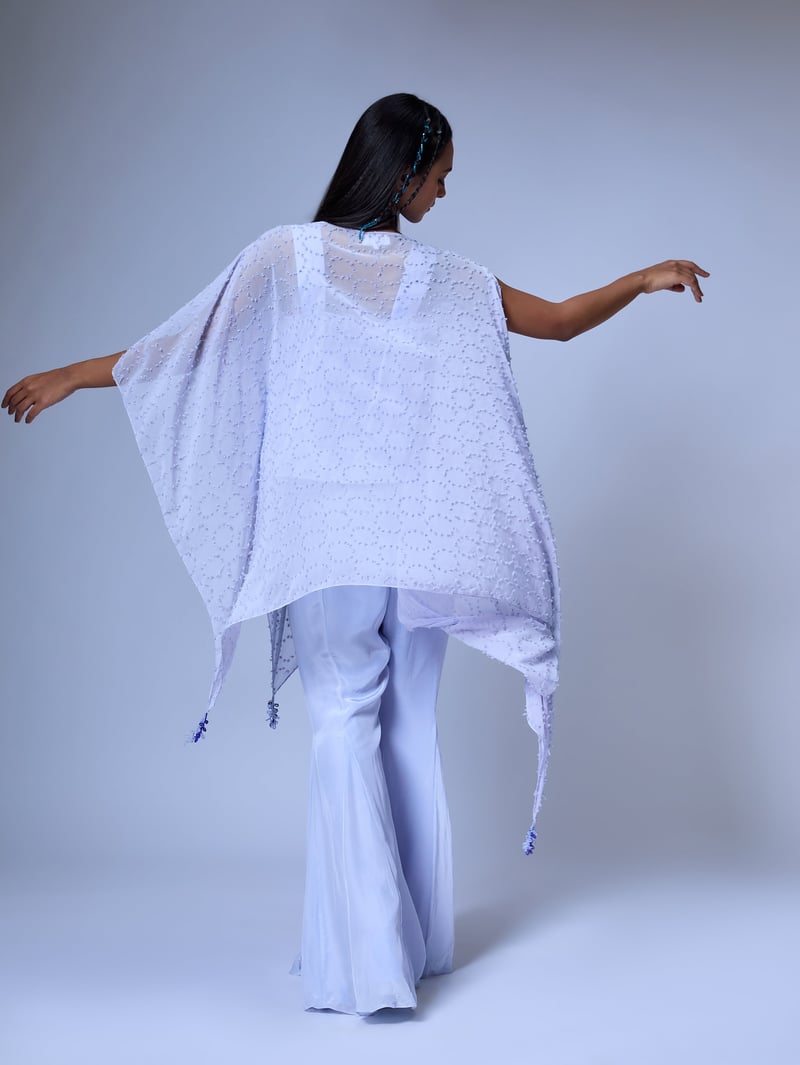 Blue Embellished Kaftan Kurta Set with Flared Pants