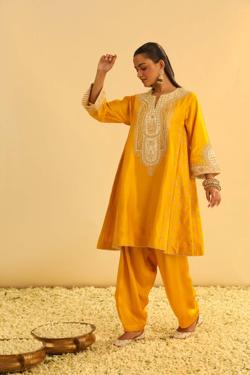 Mustard Kalidaar Choga Kurta Set with Salwar