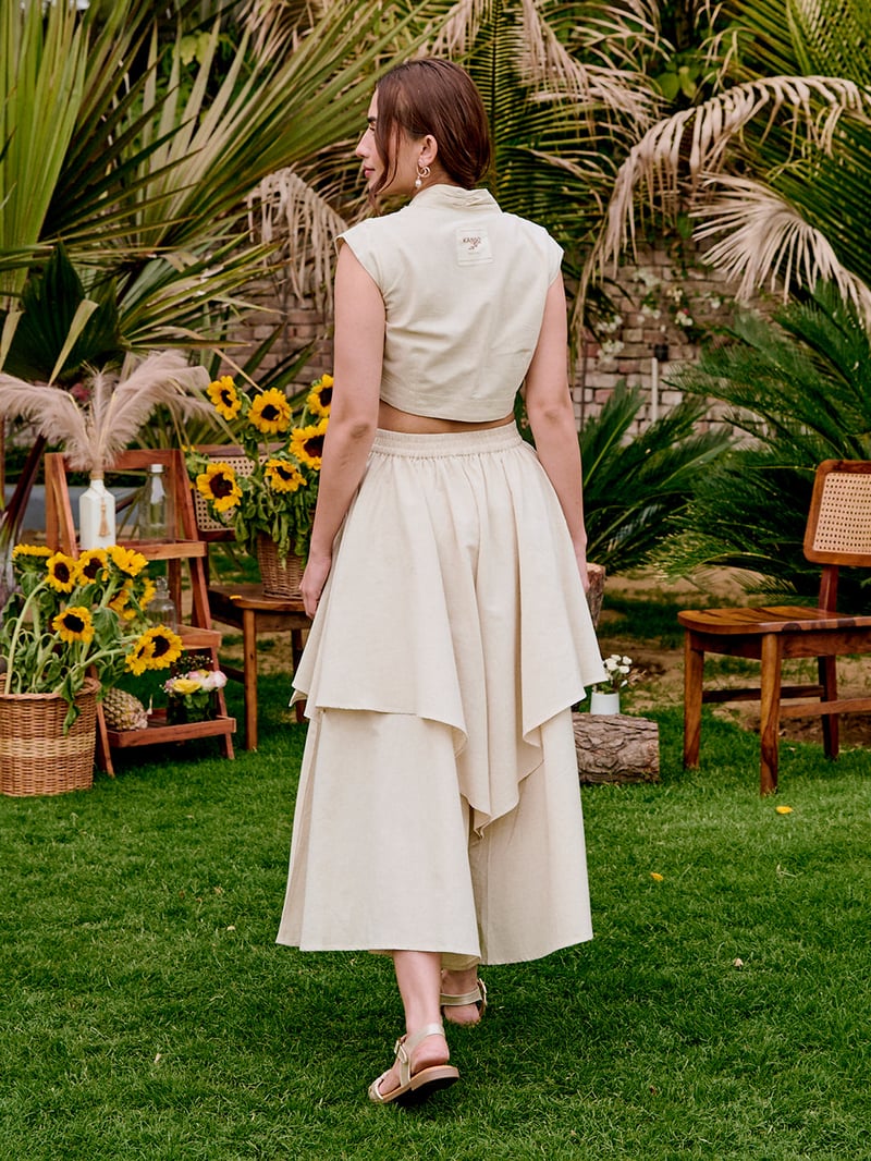 Ivory Wrap Top and Wide-Leg Pants Co-ord Set