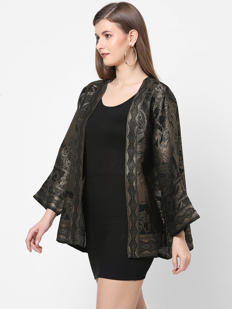 Black Metallic Brocade Kimono Jacket