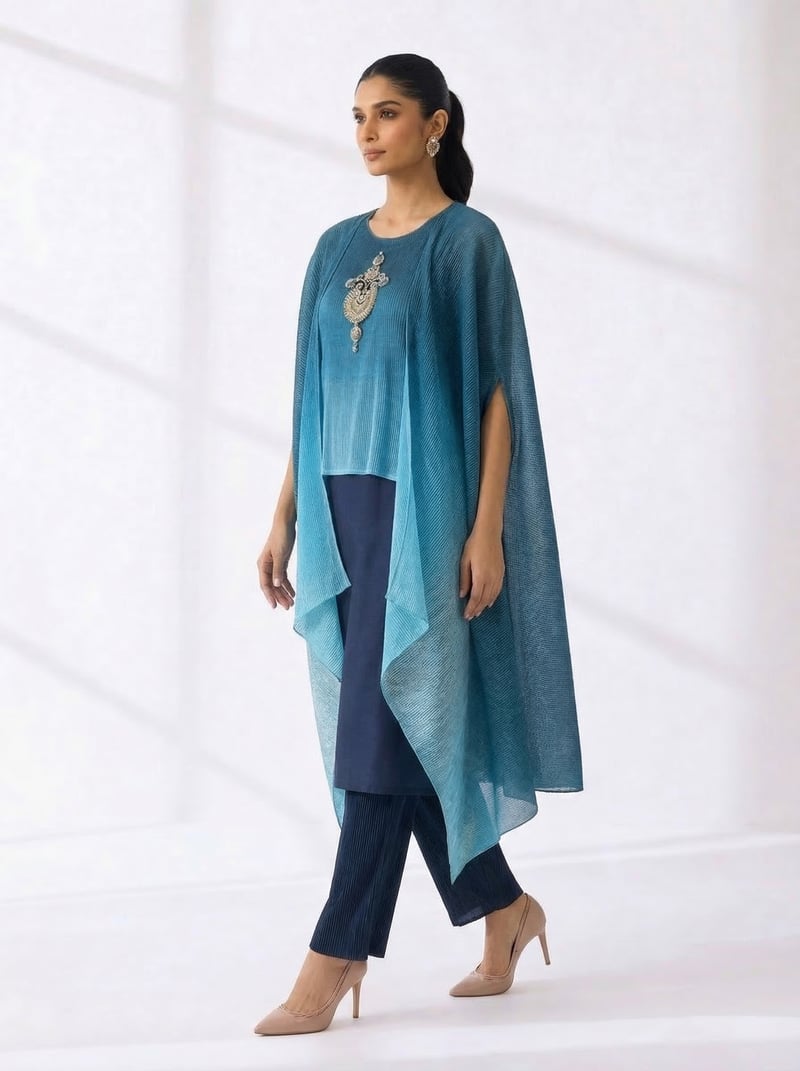 Ombre Ocean Blue Georgette Kaftan Co-ord Set