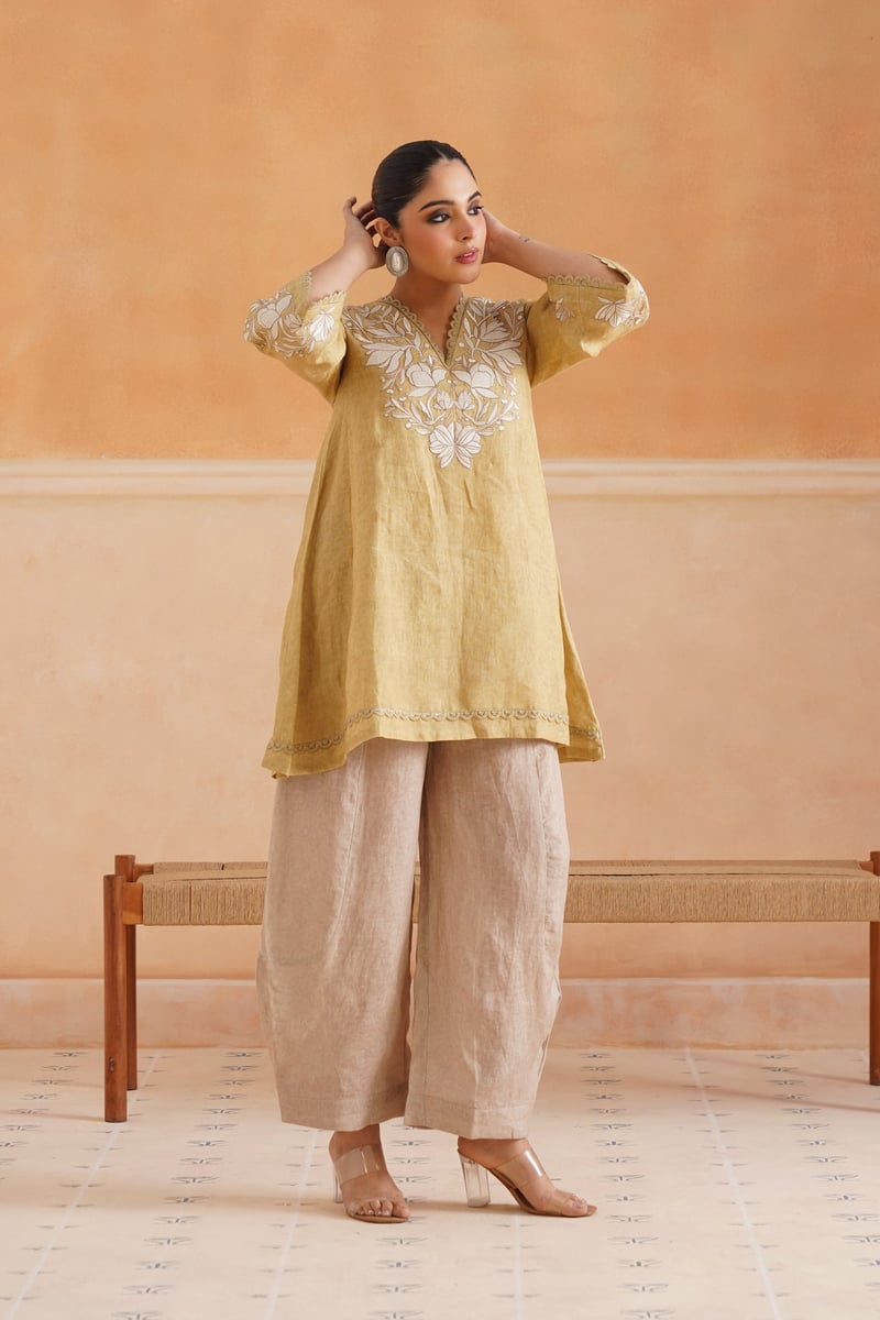 Luna Pure Linen Embroidered Matching Set