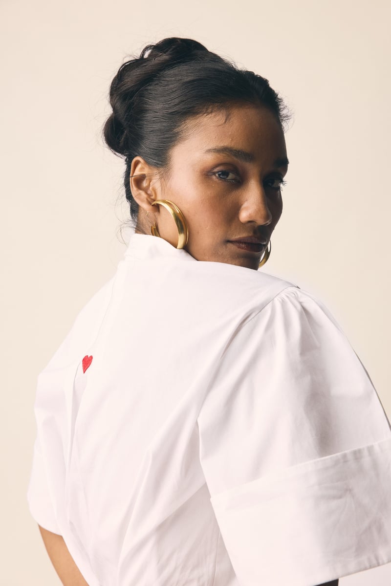 White Cotton Poplin Shirt with Statement Sleeves