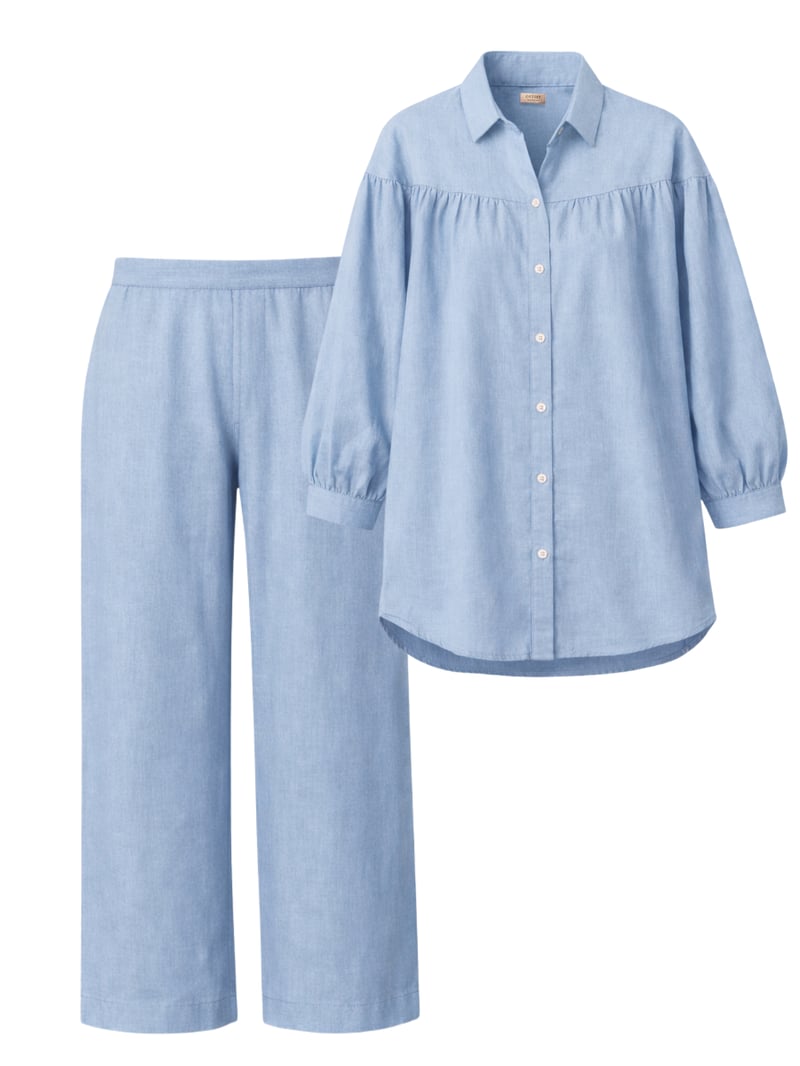 Powder Blue Linen-Blend Oversized Shirt and Pants Co-ord