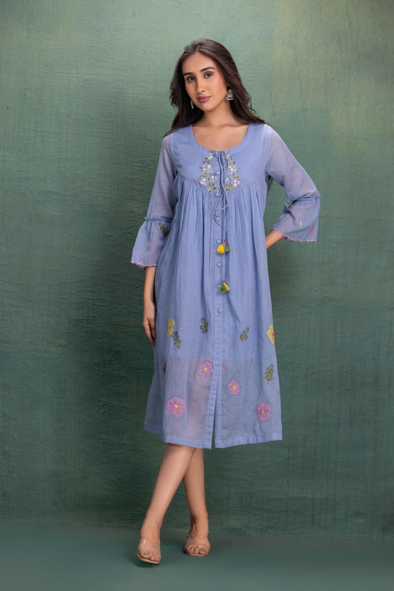 Blue Machine Embroidery Coord Set