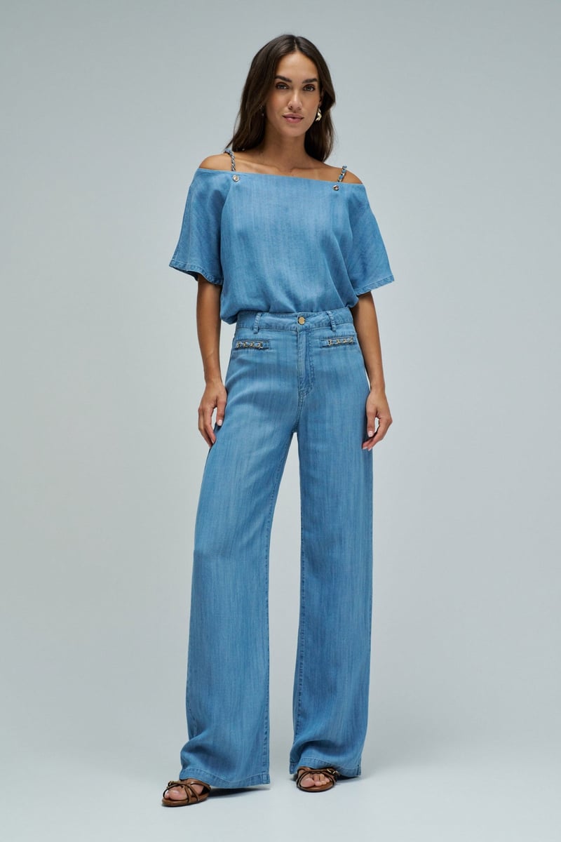 Light Wash High-Rise Wide-Leg Lyocell Jeans
