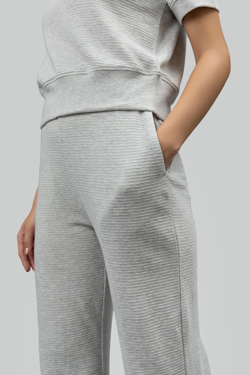 Grey Ottoman Rib Wide-Leg Lounge Pants