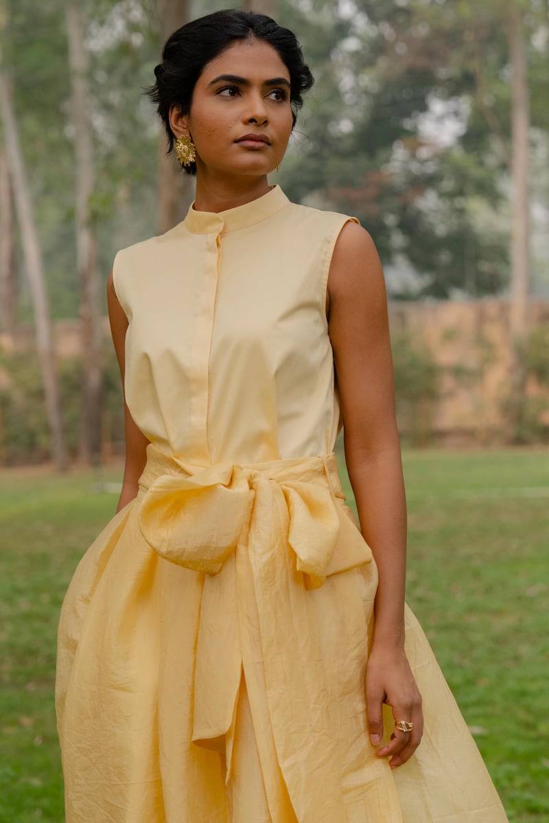 Butter Yellow Dress and Organza Skirt Co-ord Set
