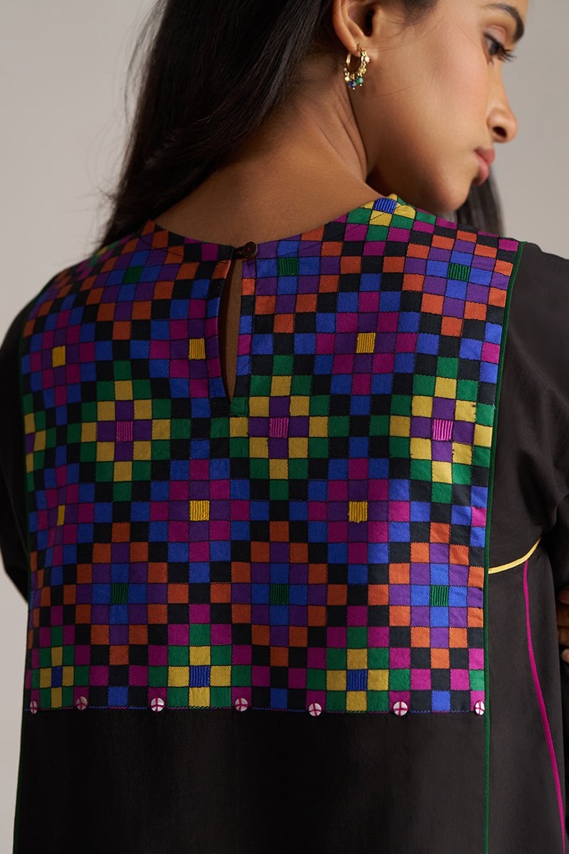 Black Kurta and Multicolour Checked Salwar Co-ord Set