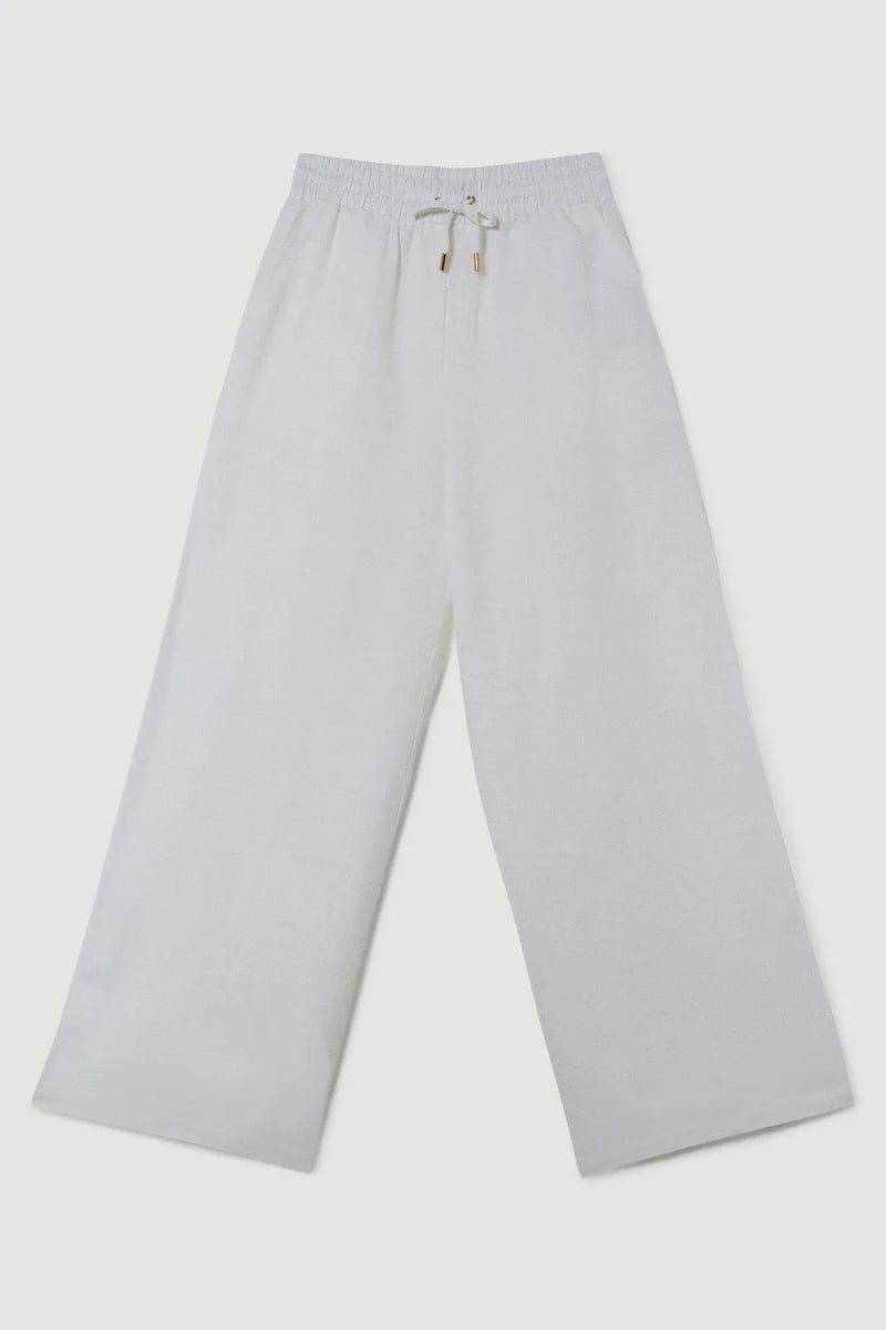 White Cotton Wide-Leg Drawstring Trousers