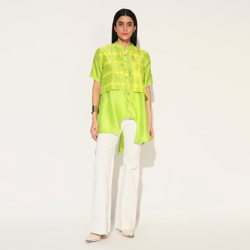 Lime Green Longline Mandarin Collar Button-Down Shirt — Linetribe