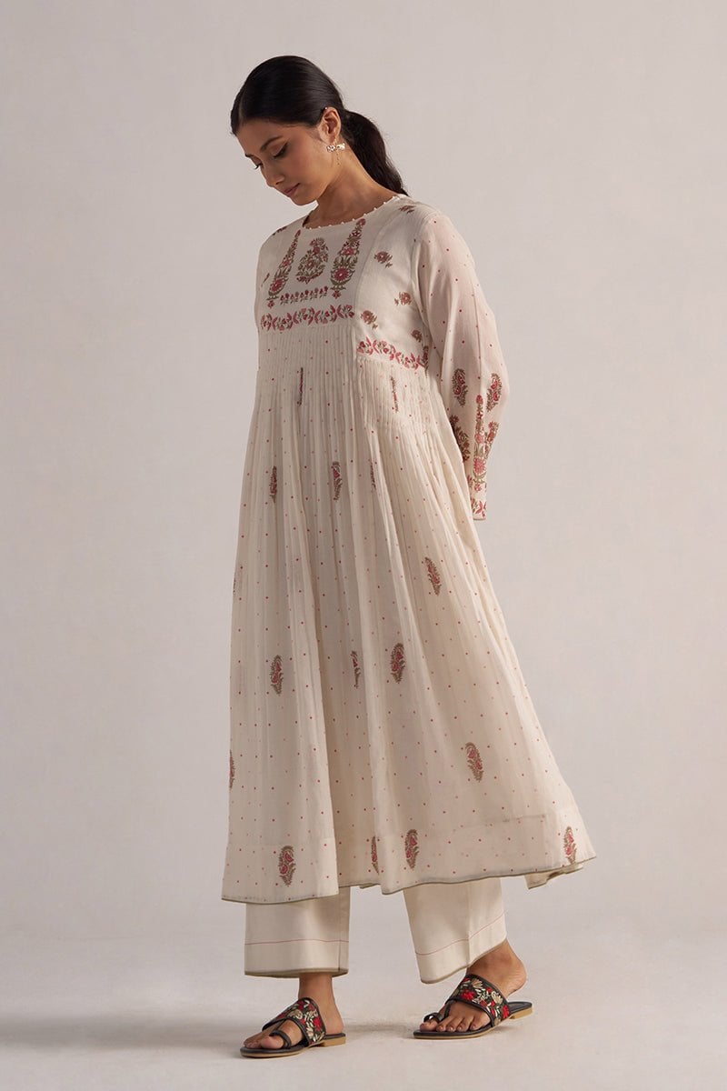 Antique White Printed A-Line Kurta and Pants Co-ord Set