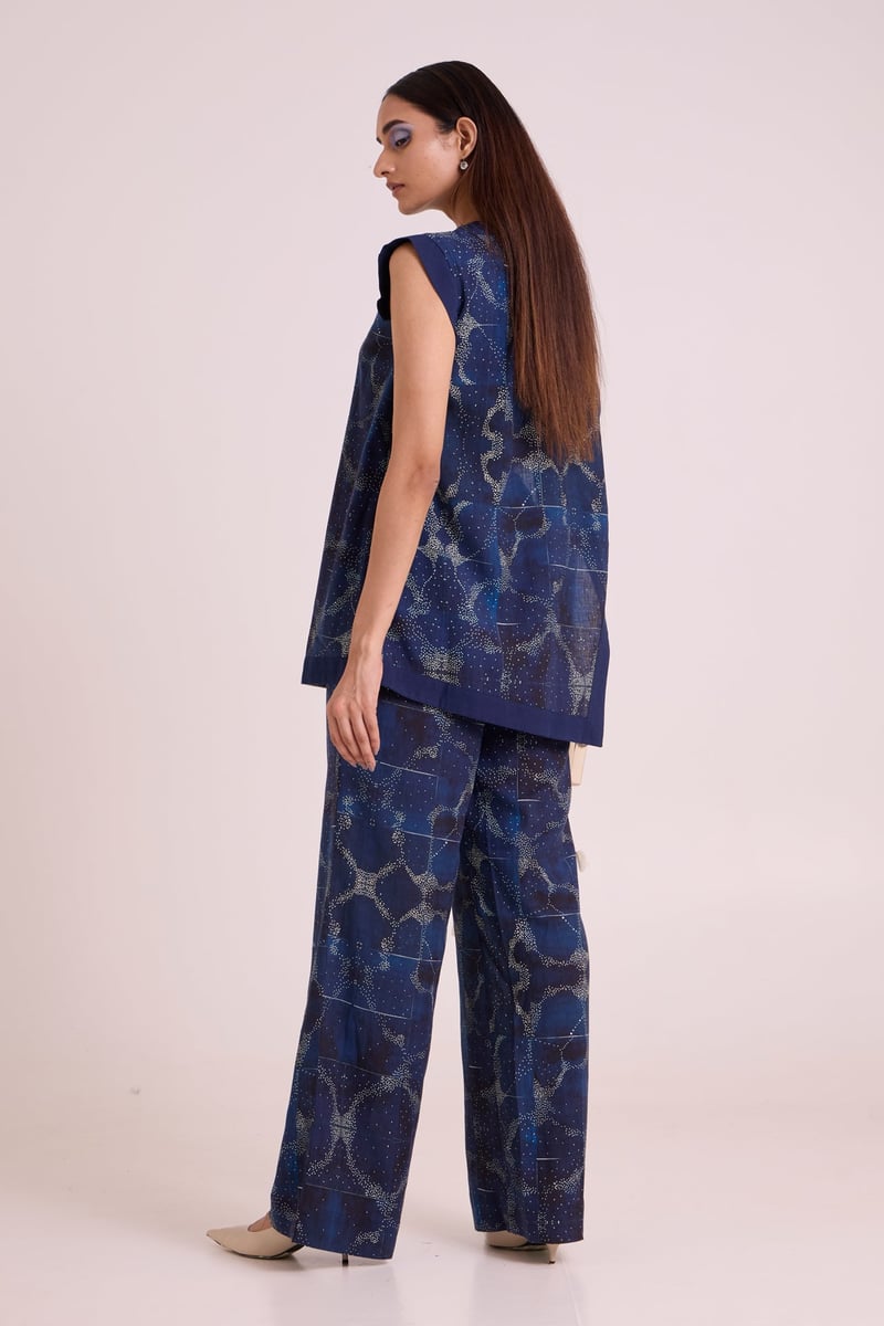 Indigo Printed Linen Top and Pant Co-ord Set