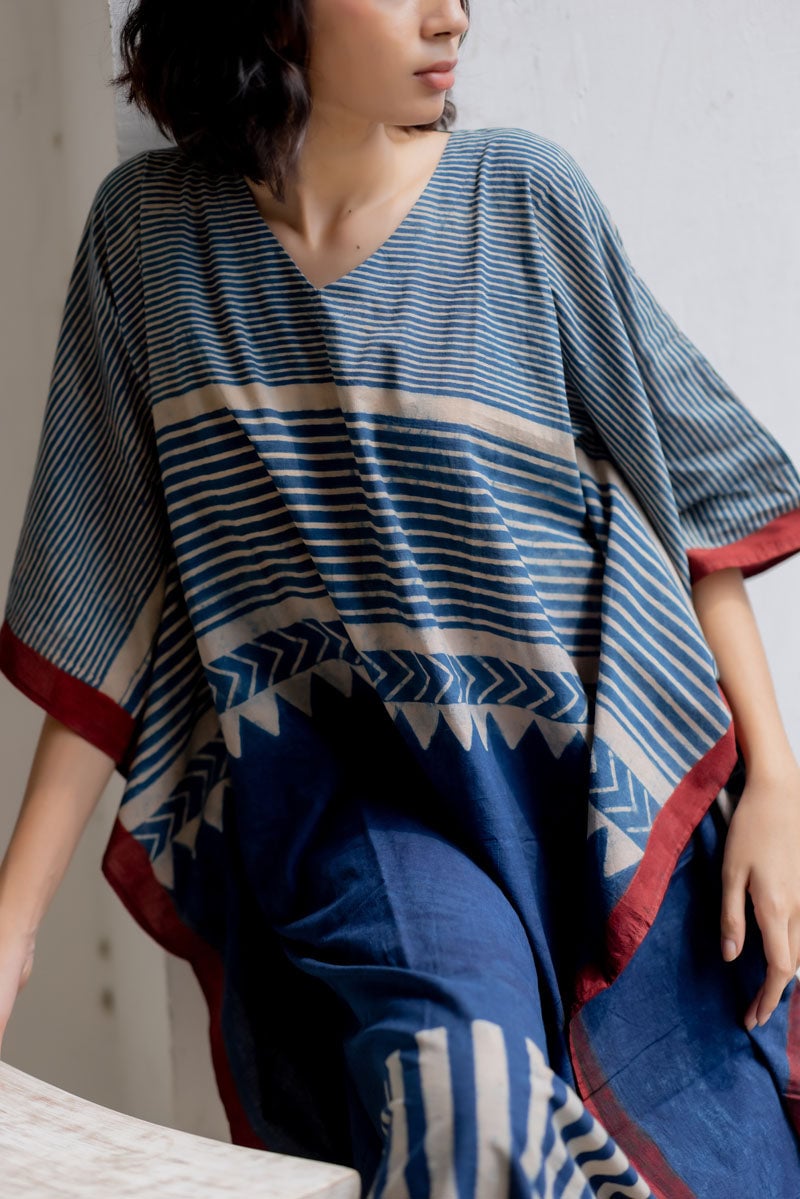 Multicolor Cotton Printed Midi Kaftan Dress