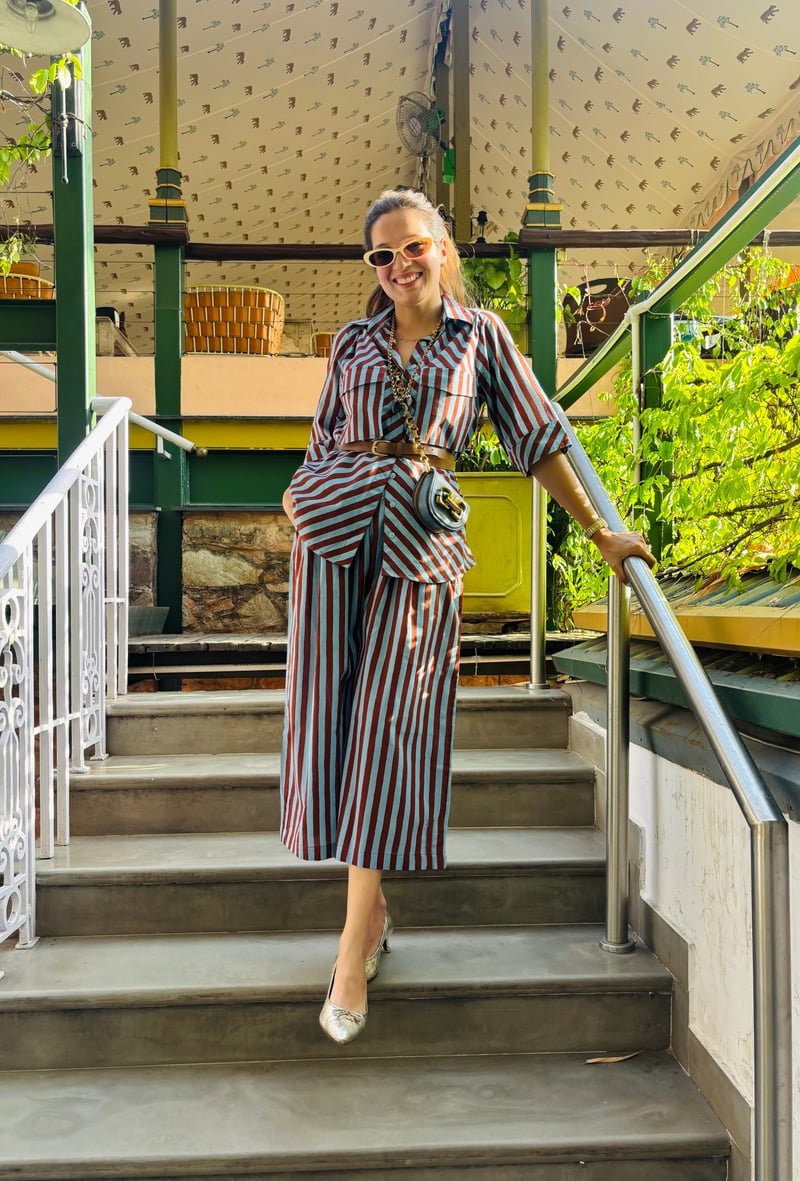 Multicolor Striped Cotton Shirt and Culottes Co-ord Set