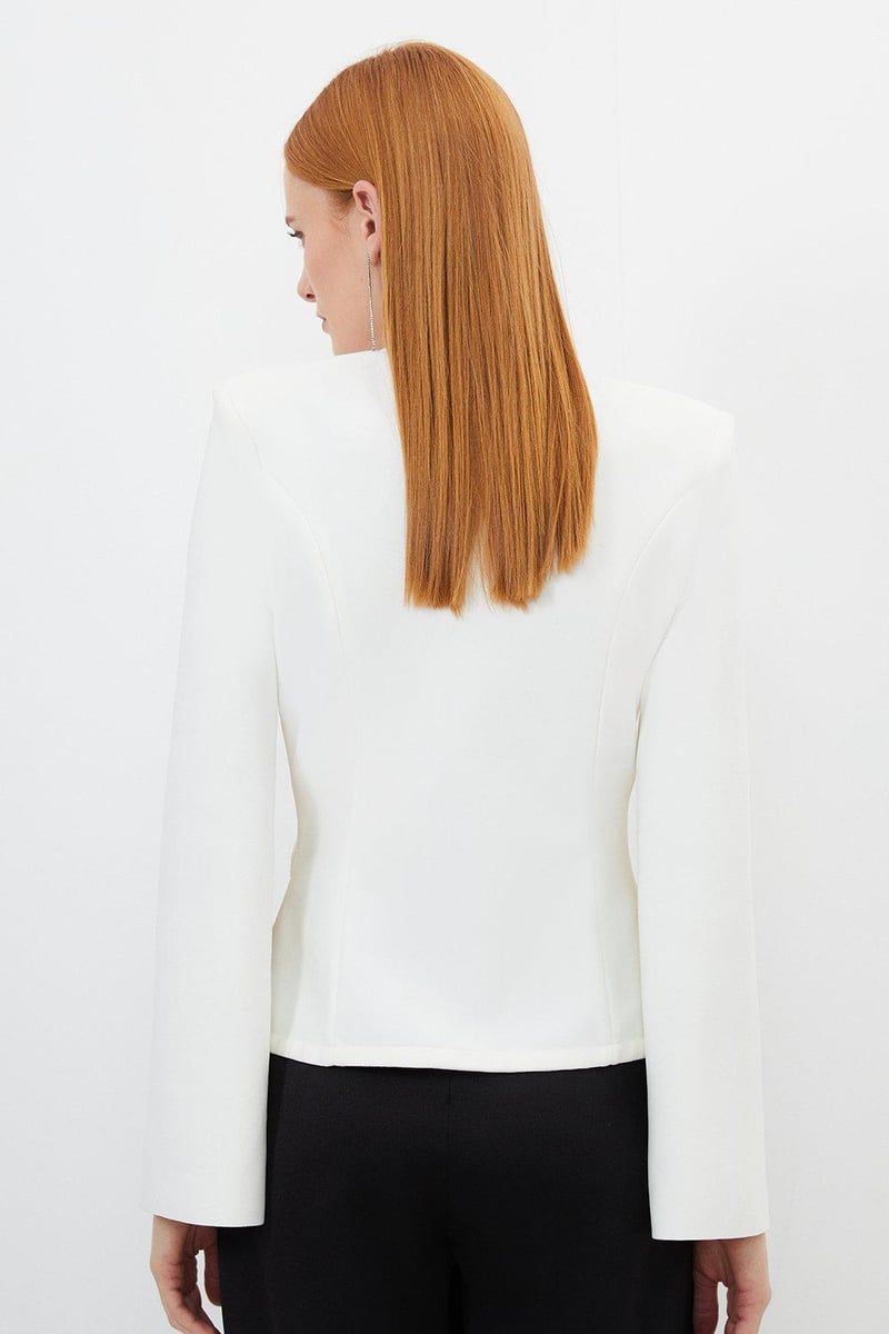 Cream Embellished Cape Sleeve Slim Fit Jacket