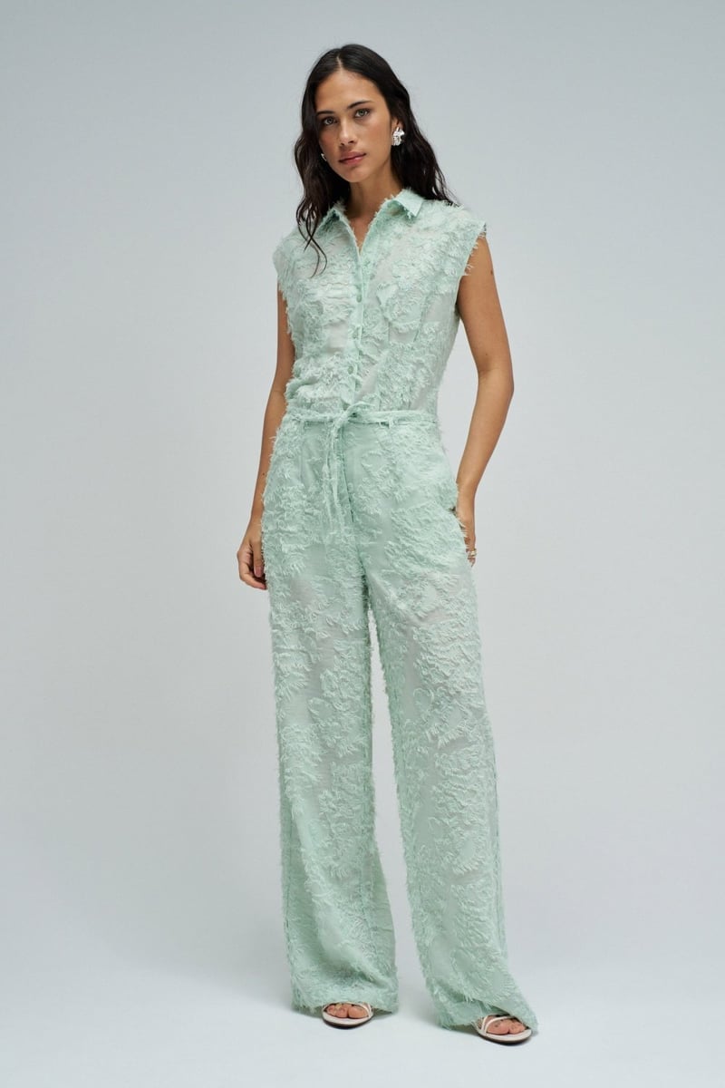 Light Green Textured Sleeveless Button-Down Shirt