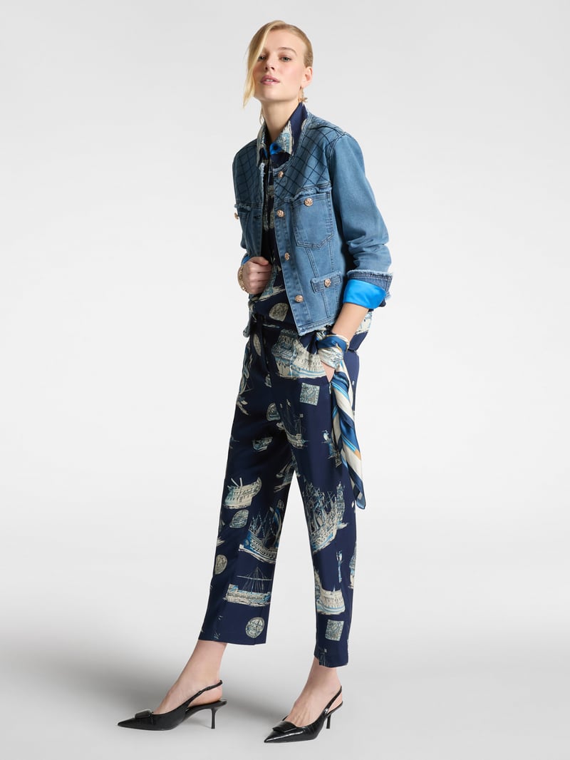 Blue Denim Jacket with Embroidered Yoke and Jewel Buttons