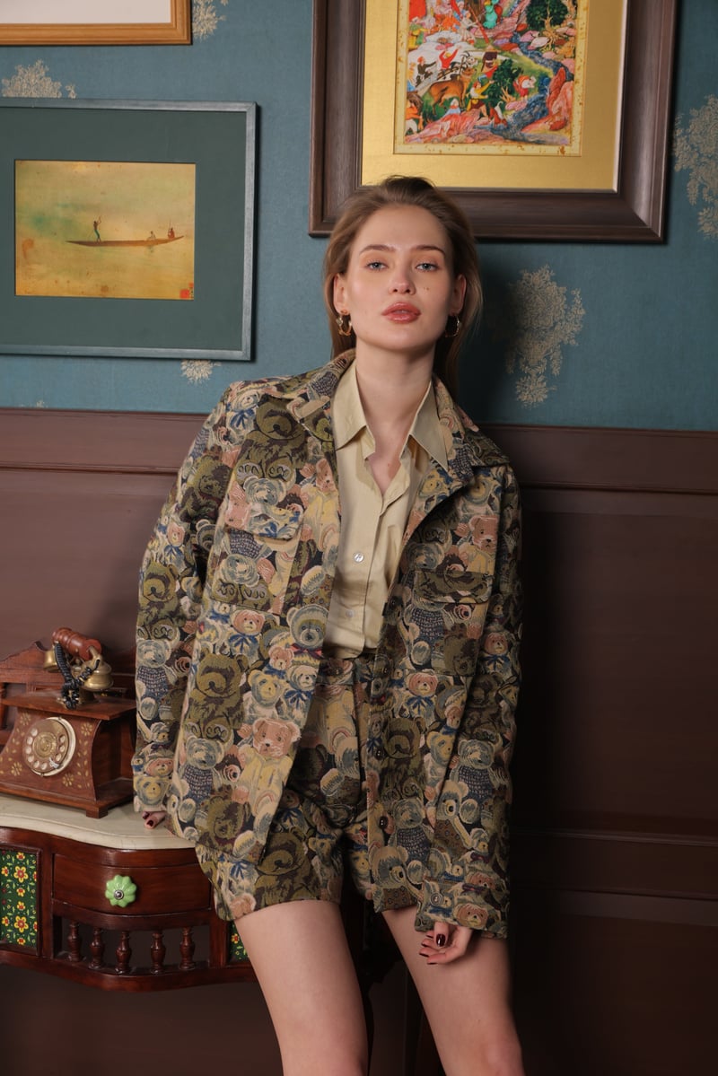 Brown Printed Canvas Shirt Jacket — LABEL MUSLIN