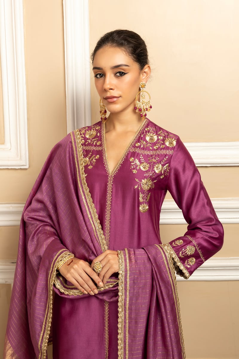 Zahra Silk Chanderi Handcrafted Kurta Set