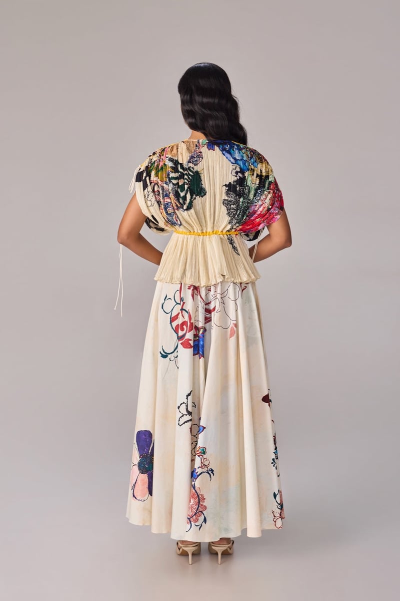 Ivory Multicolor Printed Blouse and Maxi Skirt Co-ord Set