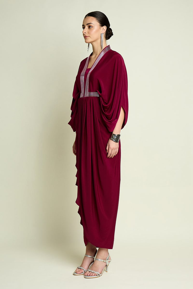 MAROON SILK CREPEDRESS