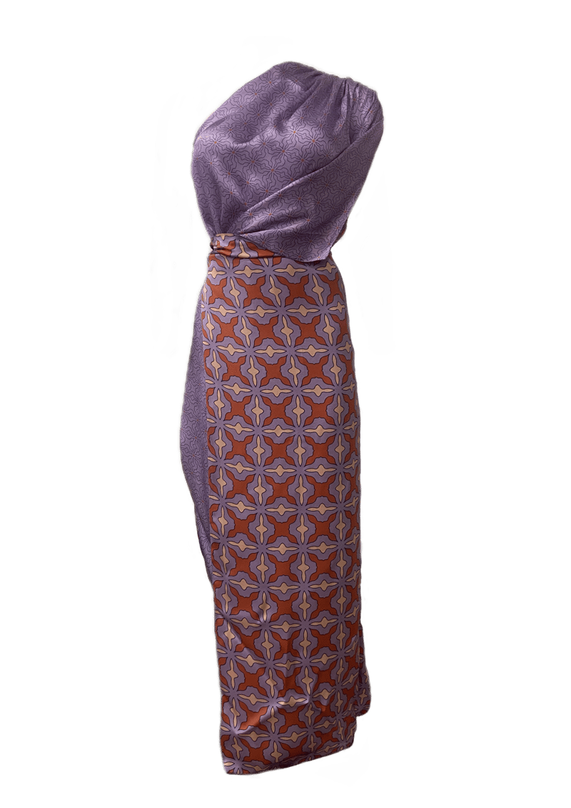 Purple One-Shoulder Printed Kaftan with Side Buttons