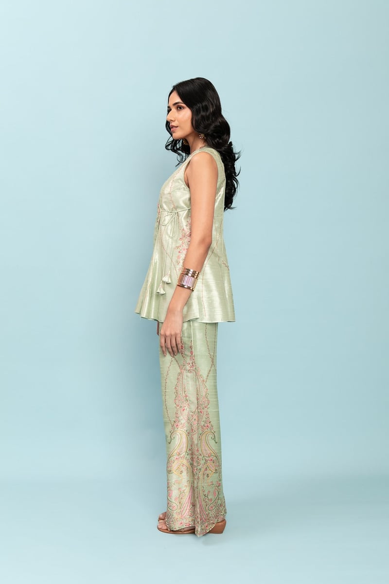 Mint Green Wrap Tunic and Wide-Leg Pants Co-ord Set