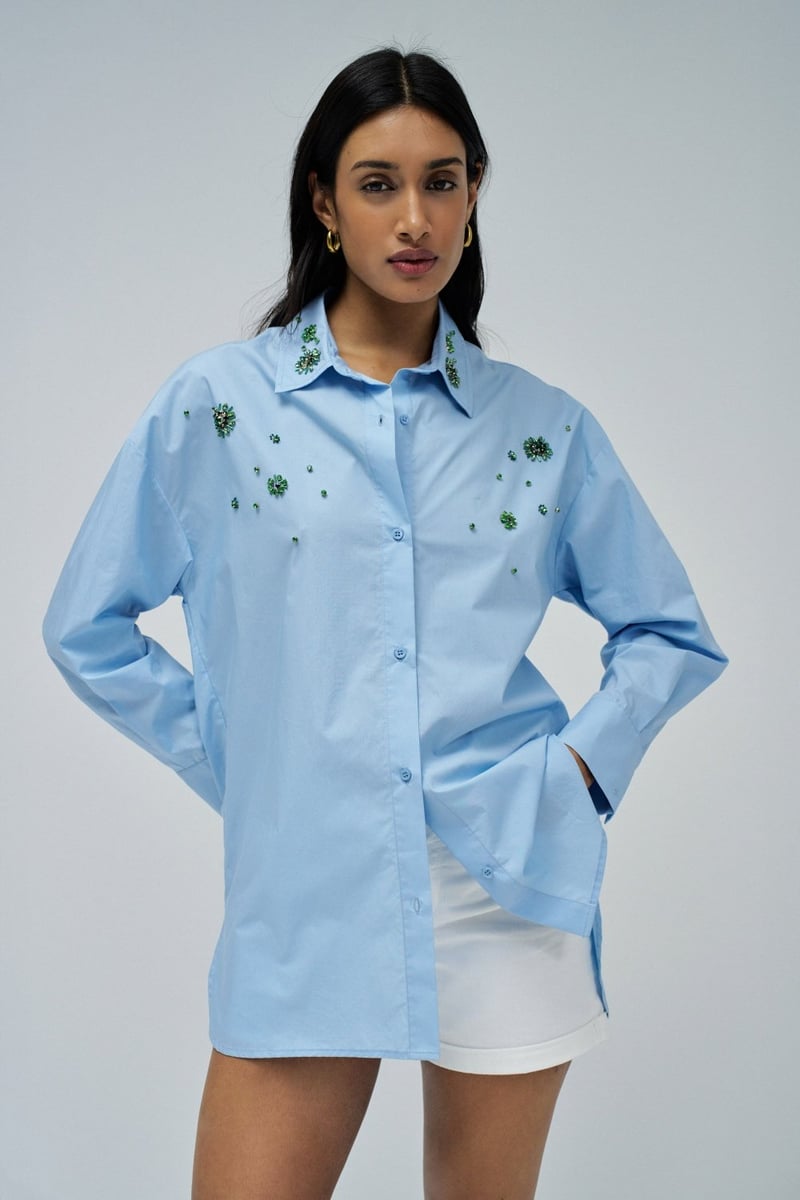Poplin Shirt with Stone Embellishments
