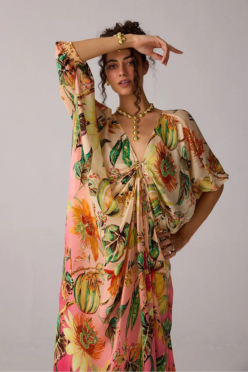 Pink Ombre Floral Kaftan Maxi Dress