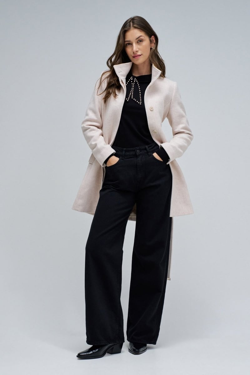 Black Knit Sweater with Pearl Bow Neckline