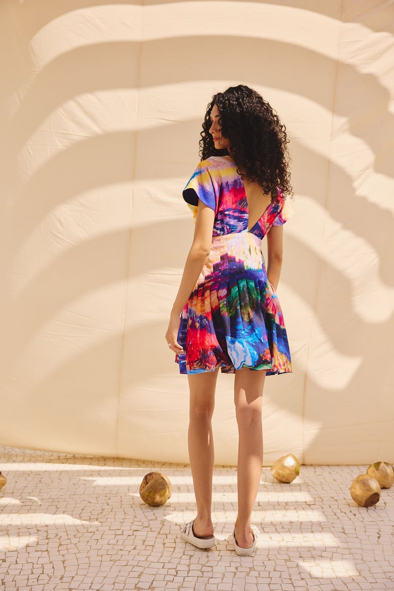 Multicolor Abstract Print Fit and Flare Mini Dress