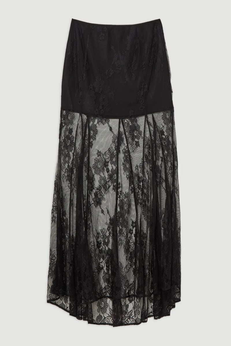 Black Lace Net Midi Skirt
