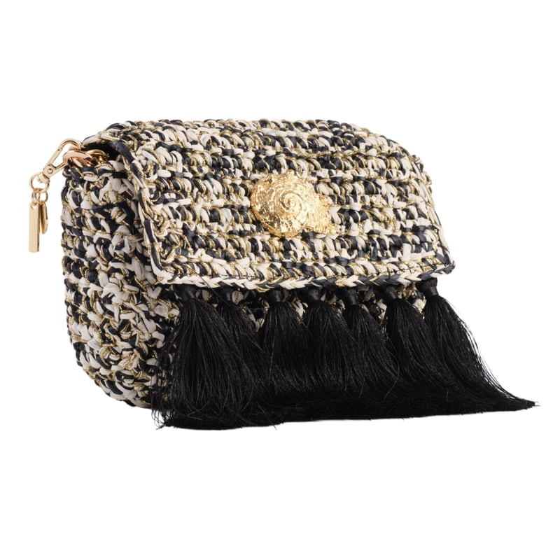 Jena 3 Weave Black & Gold Raffia Crossbody