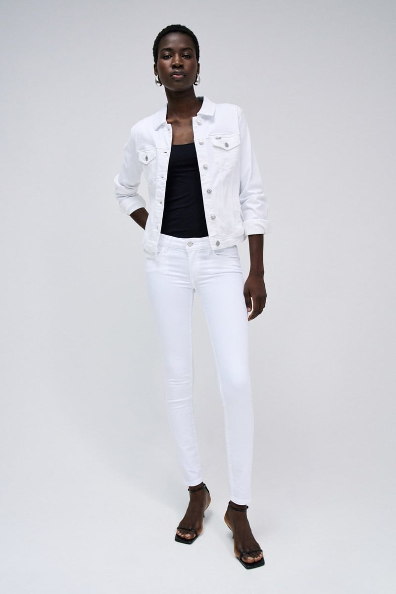 White Slim-Fit Denim Jacket with Button Front — SALSA JEANS