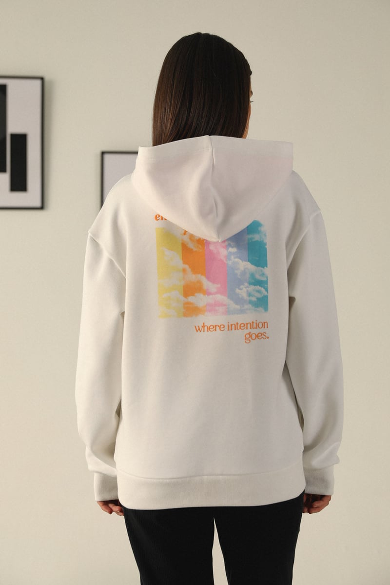 White Relaxed Fit Pullover Hoodie with Back Graphic