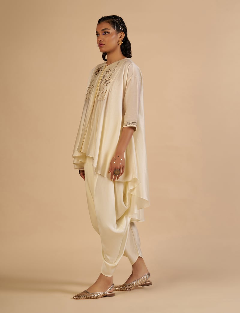 Off White Circular-Cut Asymmetric Embellished Shirt