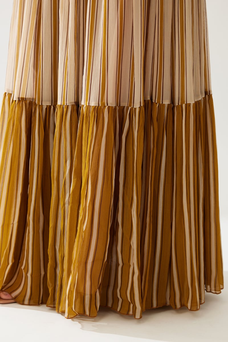 Mustard And Pink Stripe Dual Tone Dress