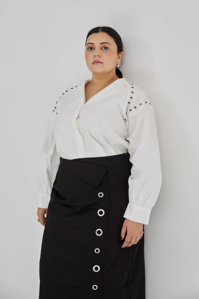 Black and White Shirt and Midi Skirt Co-ord Set