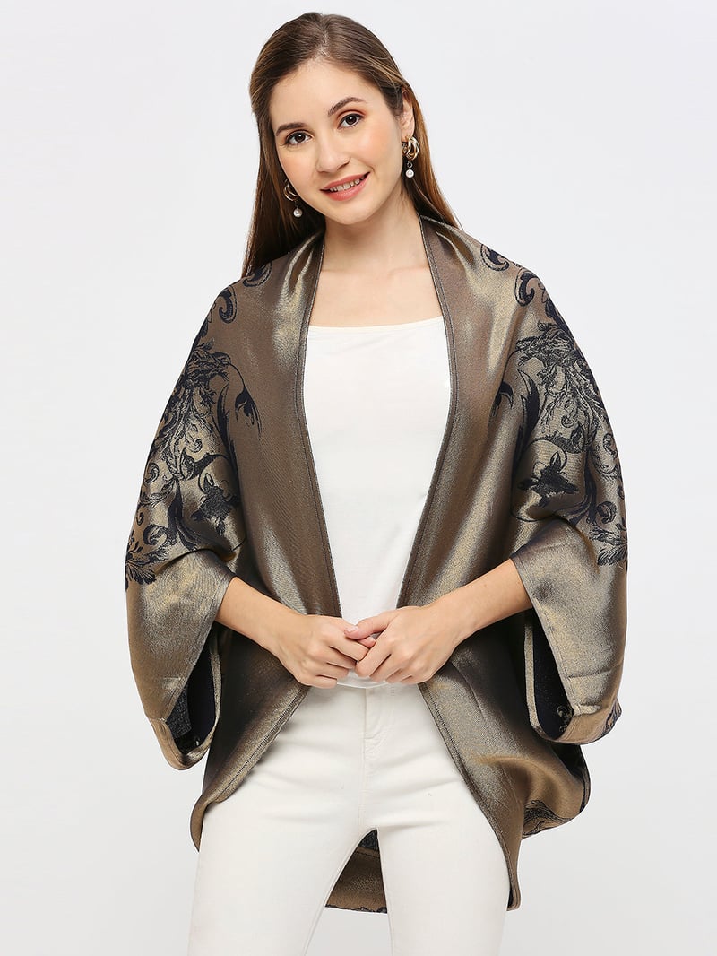 Navy Gold Metallic Brocade Cocoon Shrug