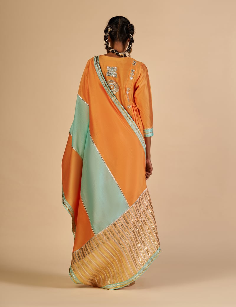 Embroidered color block Dupatta