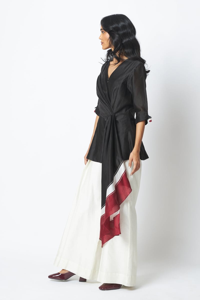 Black Wrap Top and Wide Leg Pants Co-ord Set
