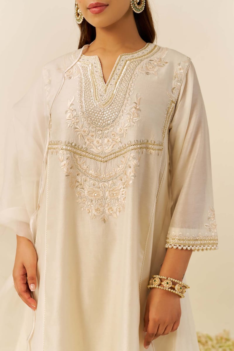 Daisy Ivory Embroidered Short Kurta and Salwar Set