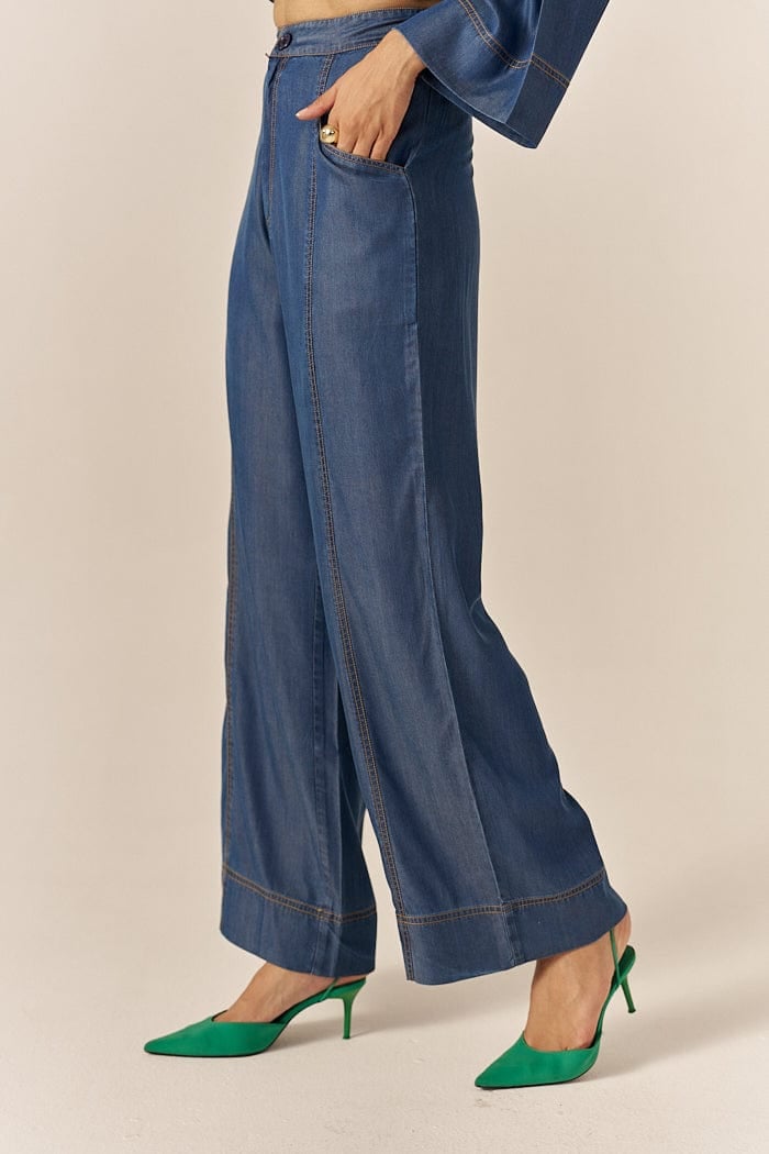 Blue Lapel Shirt and Flared Pants Co-ord Set