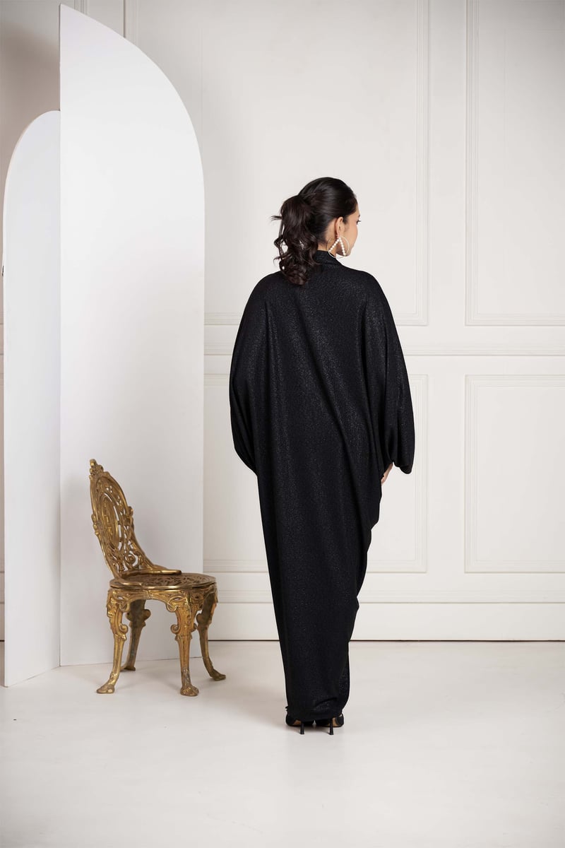 Black Shimmer Crepe V-Neck Kaftan